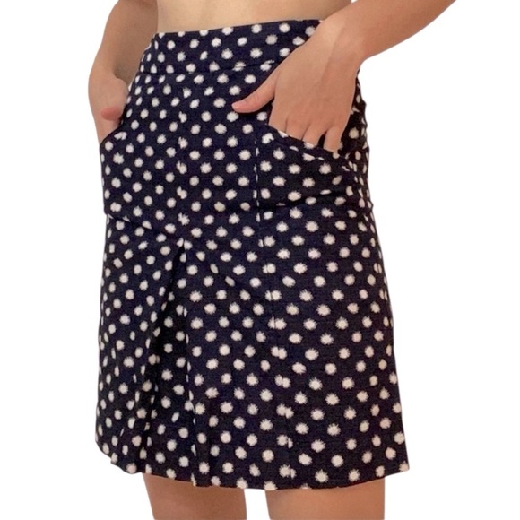 Boden Navy Blue & White A-Line Pleated Mini Skirt Polka Dot Print Size 2 - Picture 1 of 9